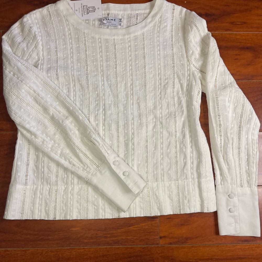 Frame Denim | White Textured Long Sleeve Shirt | Size XS